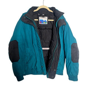 Members Only Vintage 90s Mens M Down Puffer Ski Jacket Elbow Pads Blue Black EUC